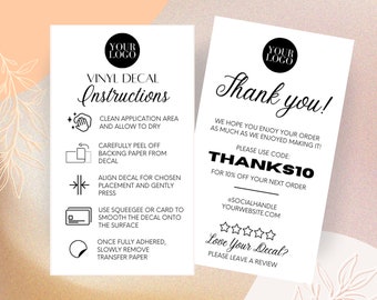 Editable Vinyl Decal Instructions Card, Cute Printable Vinyl Application Card, Customizable Canva Template, Tumbler Vinyl Decal