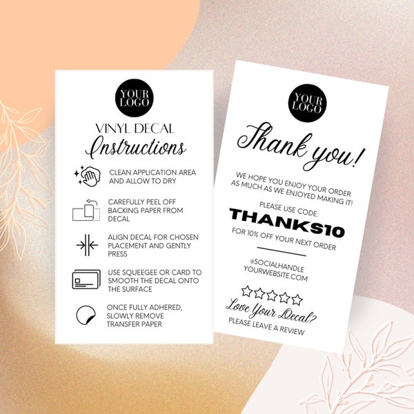 Editable Vinyl Decal Instructions Card, Cute Printable Vinyl Application Card, Customizable Canva Template, Tumbler Vinyl Decal