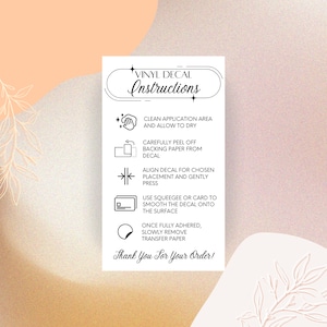 Vinyl Application Card, Printable Vinyl Decal Instructions, Cute Printable Vinyl Decal Card, Ready to Print, Instant Download