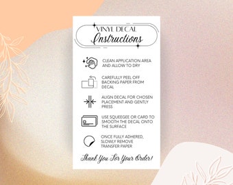 Vinyl Application Card, Printable Vinyl Decal Instructions, Cute Printable Vinyl Decal Card, Ready to Print, Instant Download