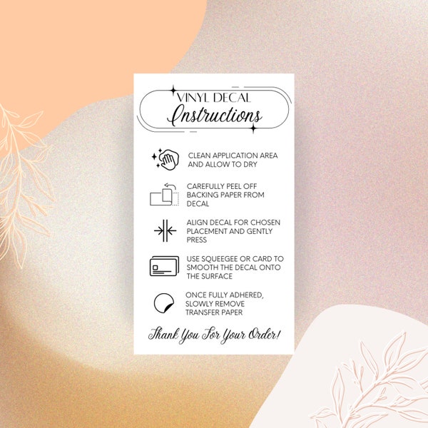 Vinyl Application Card, Printable Vinyl Decal Instructions, Cute Printable Vinyl Decal Card, Ready to Print, Instant Download