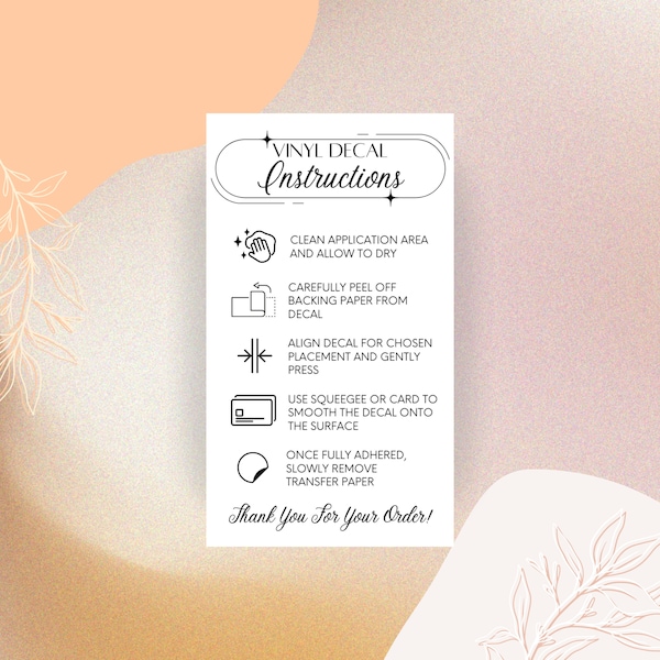 Vinyl Application Card, Printable Vinyl Decal Instructions, Cute Printable Vinyl Decal Card, Ready to Print, Instant Download