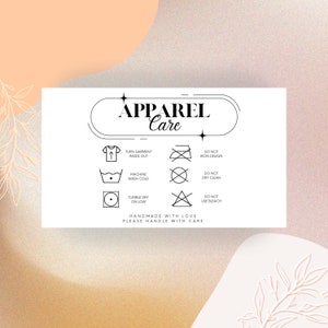 Apparel Care Card, Clothing Card Washing Instructions, Round Cute Printable Garment Care Card, Ready to Print, Instant Download TShirt Care
