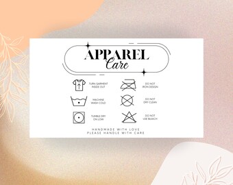 Apparel Care Card, Clothing Card Washing Instructions, Round Cute Printable Garment Care Card, Ready to Print, Instant Download TShirt Care
