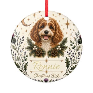 Décoration de Noël personnalisée pour Cavapoo 2026, boule de Noël personnalisée avec le nom de votre chien, cadeau pour Cavapoo, décoration de Noël pour chien
