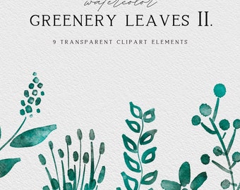 Greenery Watercolor Clipart, Hand Painted Watercolor Leaves, Greenery Graphics, Watercolor Greenery