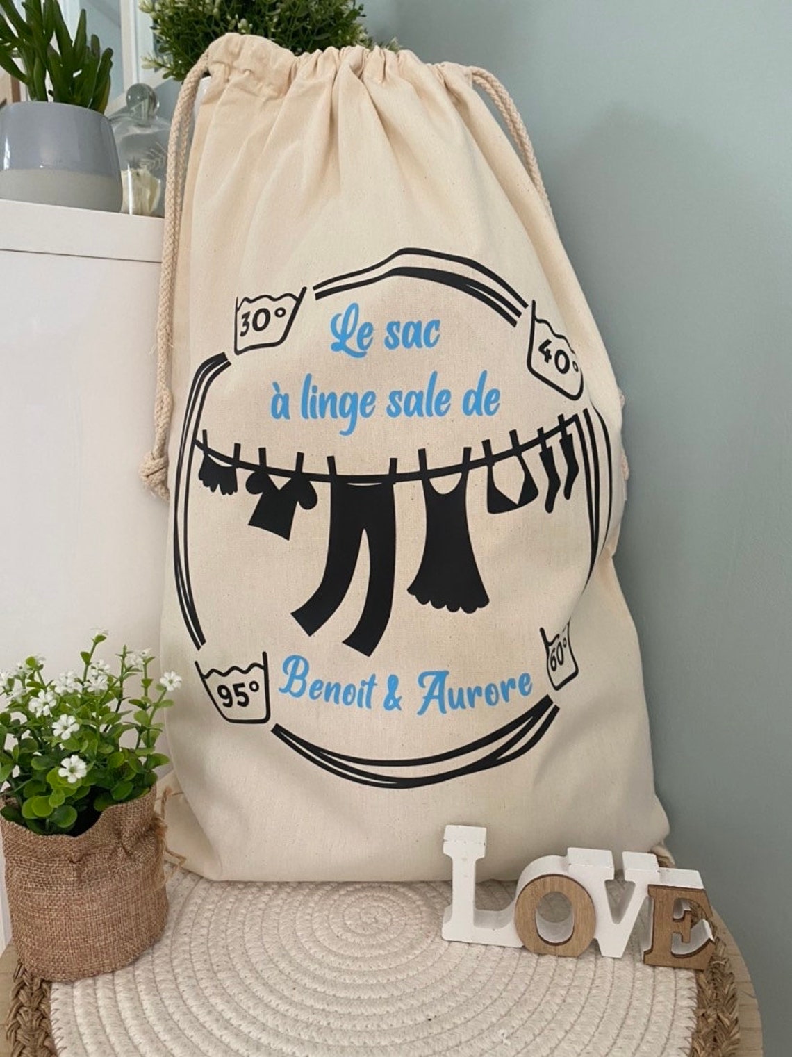 Sacco Biancheria In Tela Nera XL 75x50 Cm – Personalizzabile Per Asilo E Bambini