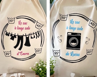 Sac à linge sale personnalisé | Grand sac à linge 100% coton | Grand pochon  en toile avec cordons