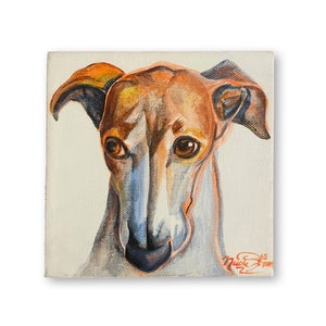 15x15 cm Haustier Portrait, Iggy, IG, Whippet, Windhund, Mini Portrait, handgemalte Kunst, helle lebendige Farben, Acrylmalerei