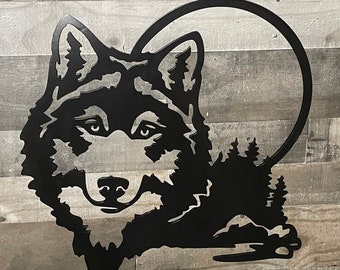 Metalen wolf decor, wolf, metalen decor, metalen muurkunst, metalen decor, wolf, wolf teken, woondecoratie, wolf kunst, metalen bord