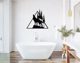 Wolf wanddecor, metalen muurkunst, metalen decor, wolf, wolf teken, woondecoratie, wolf kunst, metalen bord
