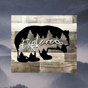 Bear &#39;Explore&#39; Metal Wall Art: Rustic Cabin Decor