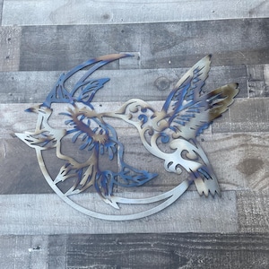 Metal Hummingbird, Floral Metal Art, Wall decor, Metal wall art, hummingbird, hummingbird decor, garden decor, flower metal wall