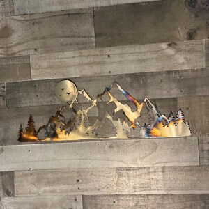Mountain Scene Metal Wall Art With Moon and Trees – Handcrafted Nature ...