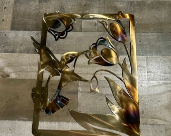 Hummingbird metal art, Wall decor, Metal wall art, wall decor, hummingbird, hummingbird decor, garden decor, flower metal wall art.