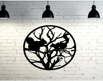 Arte de parede de metal, decoração de esquilo, esquilo, decoração de parede, decoração de casa, decoração de árvore, arte em metal