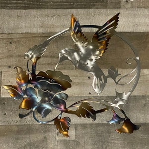 Hummingbird metal art, Wall decor, Metal wall art, wall decor, hummingbird, hummingbird decor, garden decor, flower metal wall