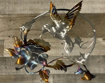 Hummingbird metal art, Wall decor, Metal wall art, wall decor, hummingbird, hummingbird decor, garden decor, flower metal wall