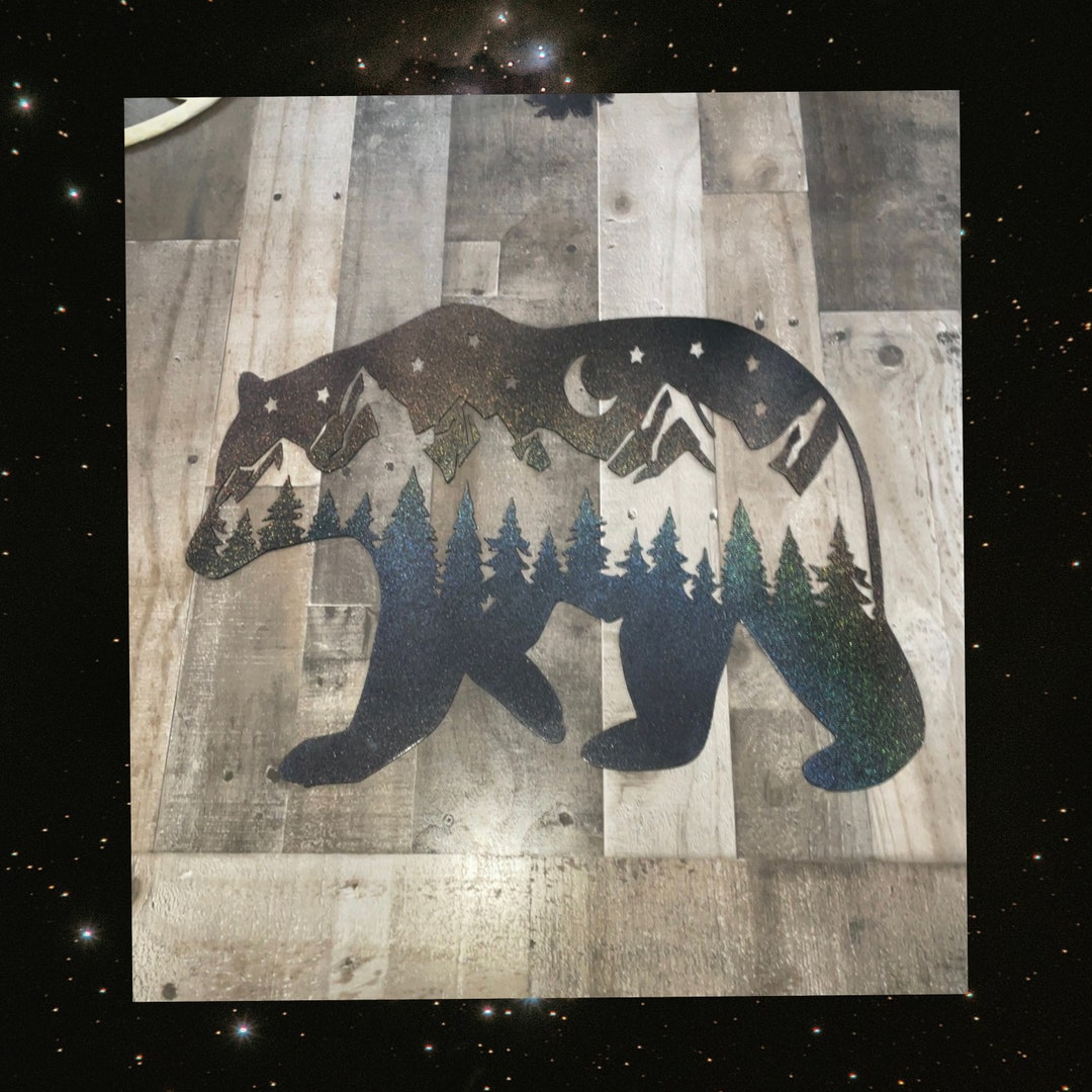 Metal Bear Mountain Night Sky Bear Metal Wall Art Decor Etsy UK