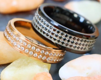 Rose Gold Titanium Wedding Ring, Men's Engagement Ring, 8mm Black Tungsten Wedding Ring, Titanium Men's Ring, Personalized Promise Ring