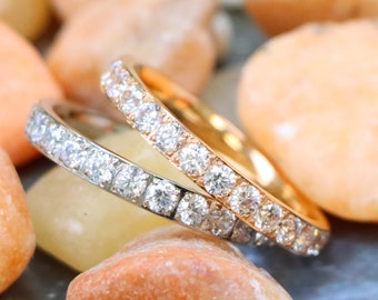 Rose Gold Titanium Wedding Ring, Engagement Ring, Diamond Ring, Eternity Titanium Ring, Diamond Wedding Band, Silver Titanium Ring for Her