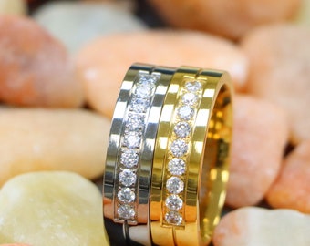 Gold Titanium Wedding Rings, Silver Titanium Ring Woman's Engagement Ring Yellow Gold Titanium Wedding Ring Men's Ring Custom Christmas Gift