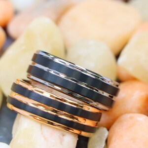 Black Men Ring, Men&#39;s Wedding Band, Rose Gold Tungsten Ring, Tungsten Carbide Ring, Black Wedding Ring, Black 8mm Ring, Women&#39;s Custom Ring
