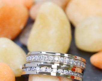 His and Hers Titanium Wedding Rings, Eternity Diamond Titanium Rings, Anniversary Rings, Round Diamond Titanium Ring, Custom Valentine Gift
