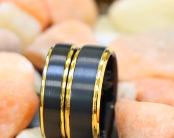 Black & Gold Tungsten Ring, Black and Gold Band, Men's Black Wedding Ring, Brushed Ring, Engagement Rings, Personalized Ring, Christmas Gift