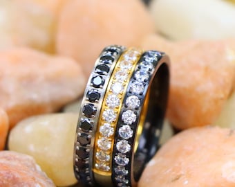 Titanium Wedding Rings, Black Diamond Full Eternity Wedding Bands, Stacking Gold Ring, Black Titanium Engagement Ring, Engagement Rings