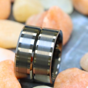 Men&#39;s Tungsten Wedding Band, Tungsten Ring, Men&#39;s Black Wedding Band Black Gray Tungsten Ring Tungsten Band Engagement Rings, Valentine Gift