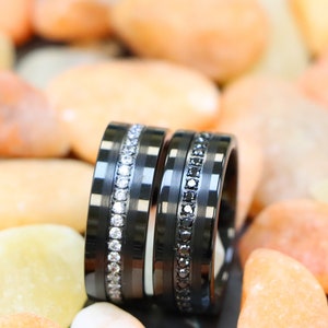 Black Tungsten Matte Brush Center Black CZ Eternity Wedding Ring, Men&#39;s Tungsten Engagement Rings,  Custom Ring, 8mm Tungsten Carbide Ring