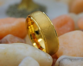 Men's Gold Tungsten Wedding Band, Florentine Brushed Finish, Men’s Engagement Ring, Unique Wedding Rings, 8mm Ring, Man's Gold Textured Band