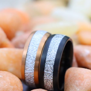 Rose Gold Tungsten Wedding Bands, Meteorite Tungsten Wedding Ring, Brushed Wedding Band, Meteorite Ring, Personalized Engraving Rings, Gifts