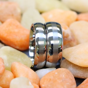 Brushed Polished Dome Tungsten Carbide Ring, His Her Wedding Engagement Band, Couple Ring, Silver Tungsten Ring, Matching Couple Ring, Gift