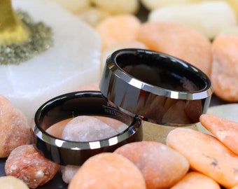 Mens Tungsten Ring, Couples Ring, Men's Wedding Band, Black Tungsten Ring, Flat Wedding Band, Personalized Ring, Black Tungsten Wedding Band
