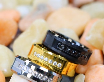 Silver Tungsten Wedding Band, Diamond Tungsten Ring, Engagement Ring, Gold Tungsten Ring, Anniversary Ring, Custom Ring, 8mm Gift Ring