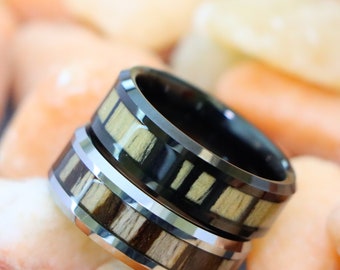 Men's Wood Wedding Band, Women's Wood Ring, Men Wedding Band, Zebra Wood Ring, Zebra Wood Inlay Ring, 8mm Wooden Wedding Ring Engraved Ring,