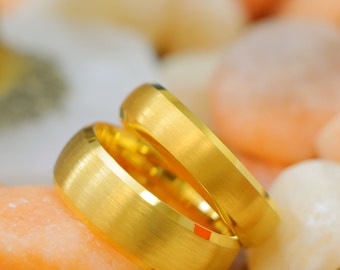 Men's Gold Wedding Ring, Brushed and Polished Wedding Band, Couple Engagement Ring, Anniversary Ring, His and Her Gold Ring Christmas Gifts