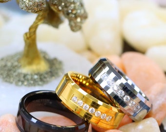 Silver Tungsten Wedding Band, Diamond Tungsten Ring, Engagement Ring, Gold Tungsten Ring, 8mm Anniversary Ring, Custom Ring, Christmas Gift