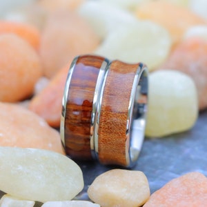 8mm Wood Titanium Wedding Ring, Titanium Ring with Rosewood Inlay, Anniversary Rings, Promise Ring for Him, Koa Wood Tungsten Wedding Ring,