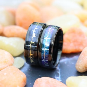 Tungsten Heartbeat Rings, Men Women Tungsten Ring, 8mm Wedding Band, Men&#39;s Engagement Ring, ECG Wedding Ring, Gift for Him, Valentine&#39;s Gift