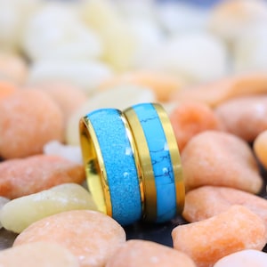 Turquoise Tungsten Ring, Gold Turquoise Ring, Mens Wedding Ring, Turquoise Mens Wedding Ring, Wedding Band, Men Gold Ring, Gold Wedding Ring
