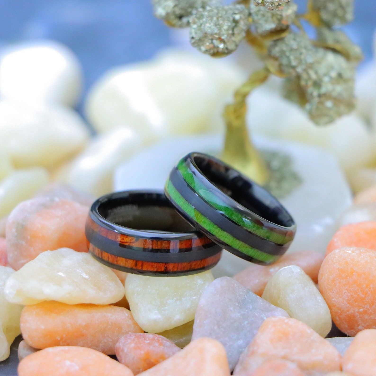 Exotic Green Wood Inlay Dome Tungsten Wedding Ring, 8mm Tungsten Wood ...