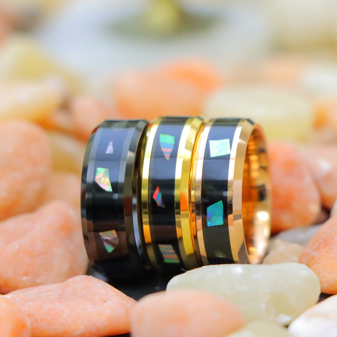 Abalone Shell Fragments, Engagement Ring, Unique Rings, Beveled Edges ...