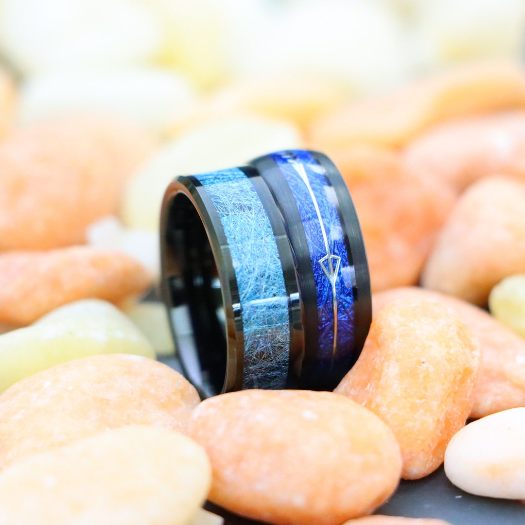 8mm Arrow Inlay Blue Meteorite Tungsten Wedding Band, Silk Inlay ...
