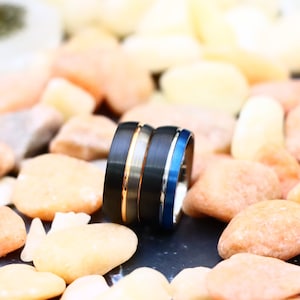 Black Blue Silver Groove Tungsten Rings Tungsten Wedding Ring Rose Gold Tungsten Wedding Bands Anniversary Ring Black Tungsten Promise Ring