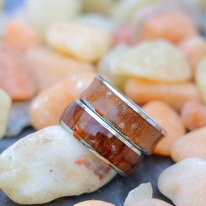 8mm Wood Titanium Wedding Ring, Titanium Ring with Rosewood Inlay, Anniversary Rings, Promise Ring for Him, Koa Wood Tungsten Wedding Ring,