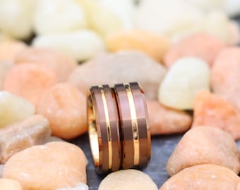 Wedding Ring for Men, Match His and Hers Coffee & Rose Gold Tungsten Bands, Wedding Band, Rose Gold Engagement Ring, Promise Ring For Couple