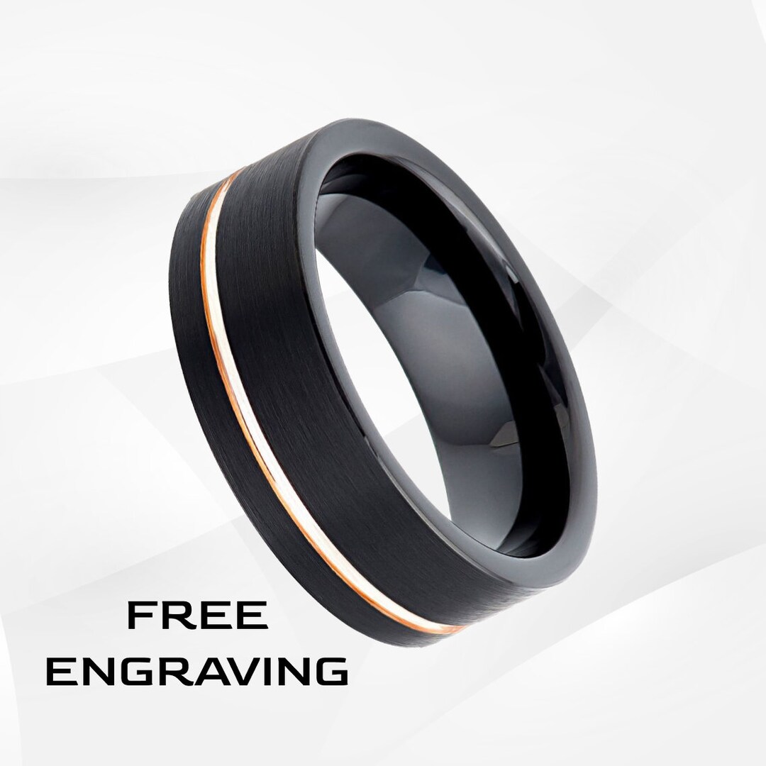 8mm Black and Rose Gold Wedding Ring Pipe Cut Wedding Ring Etsy